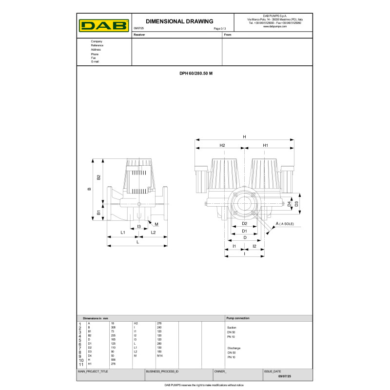 Циркуляционный насос DMH 30/250.40T DPH 60/280.50 M (505934002)