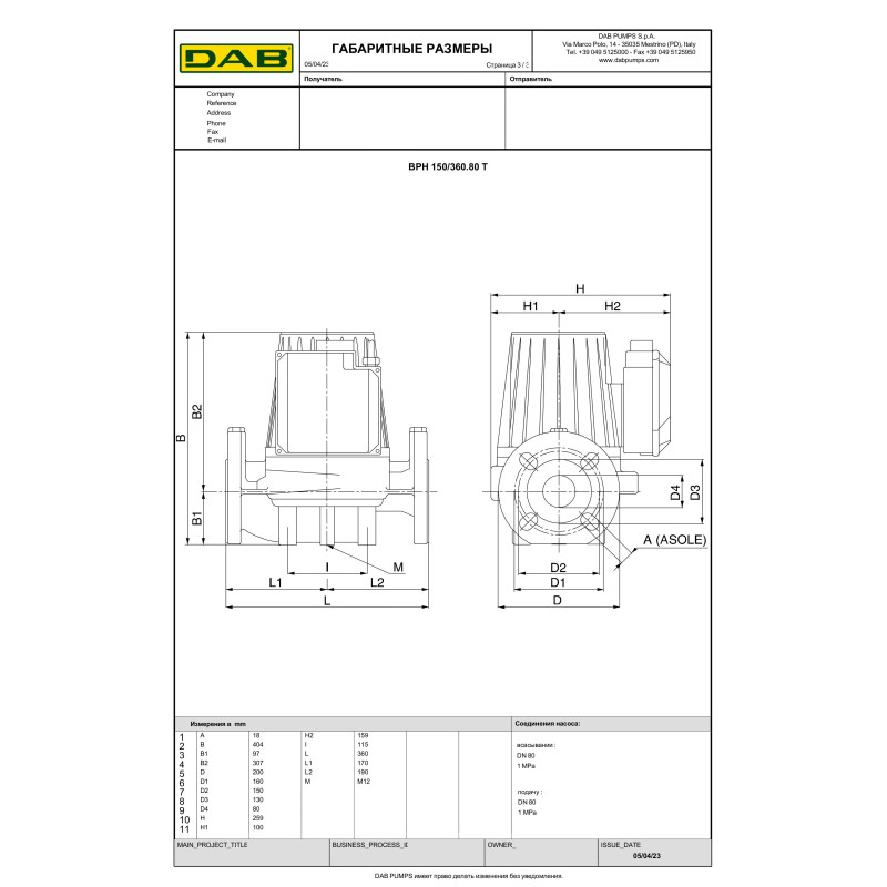 Циркуляционный насос BPH 150/360.80T (505968122)