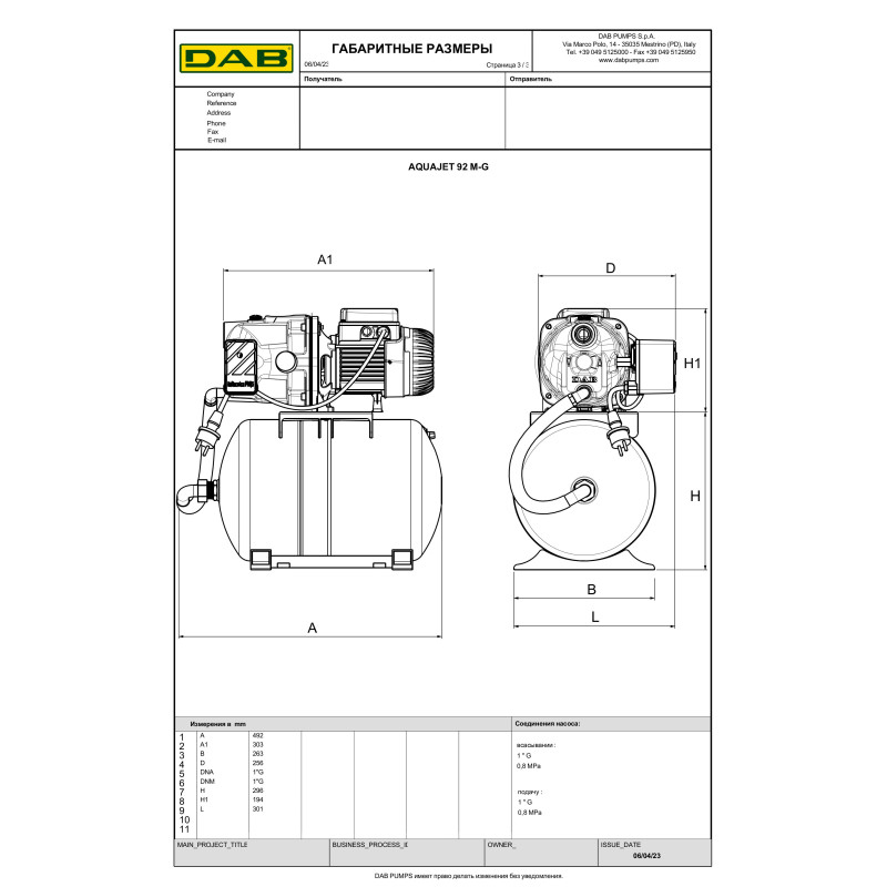 Насосная станция DAB AQUAJET 92 M - G (60141882H)