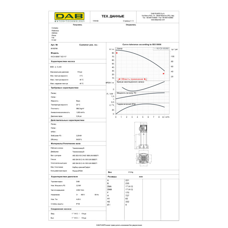 Багатоступеневий вертикальний насос KVCX 65/80 T (60183798)