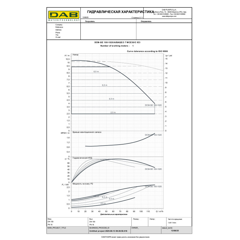 Насос с сухим ротором DCM-GE 100-1020 (60192014)