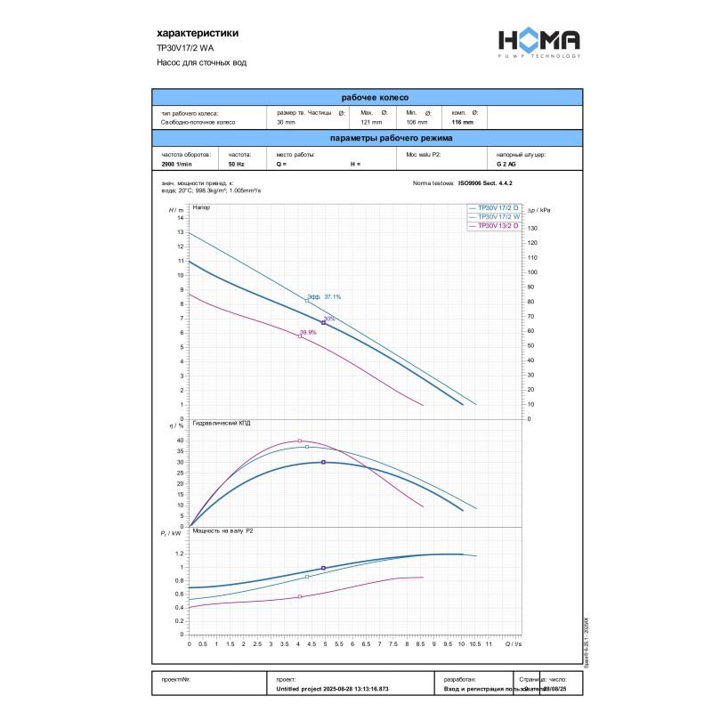 Фекальный насос HOMA TP30V17/2 WA (9503175.03)