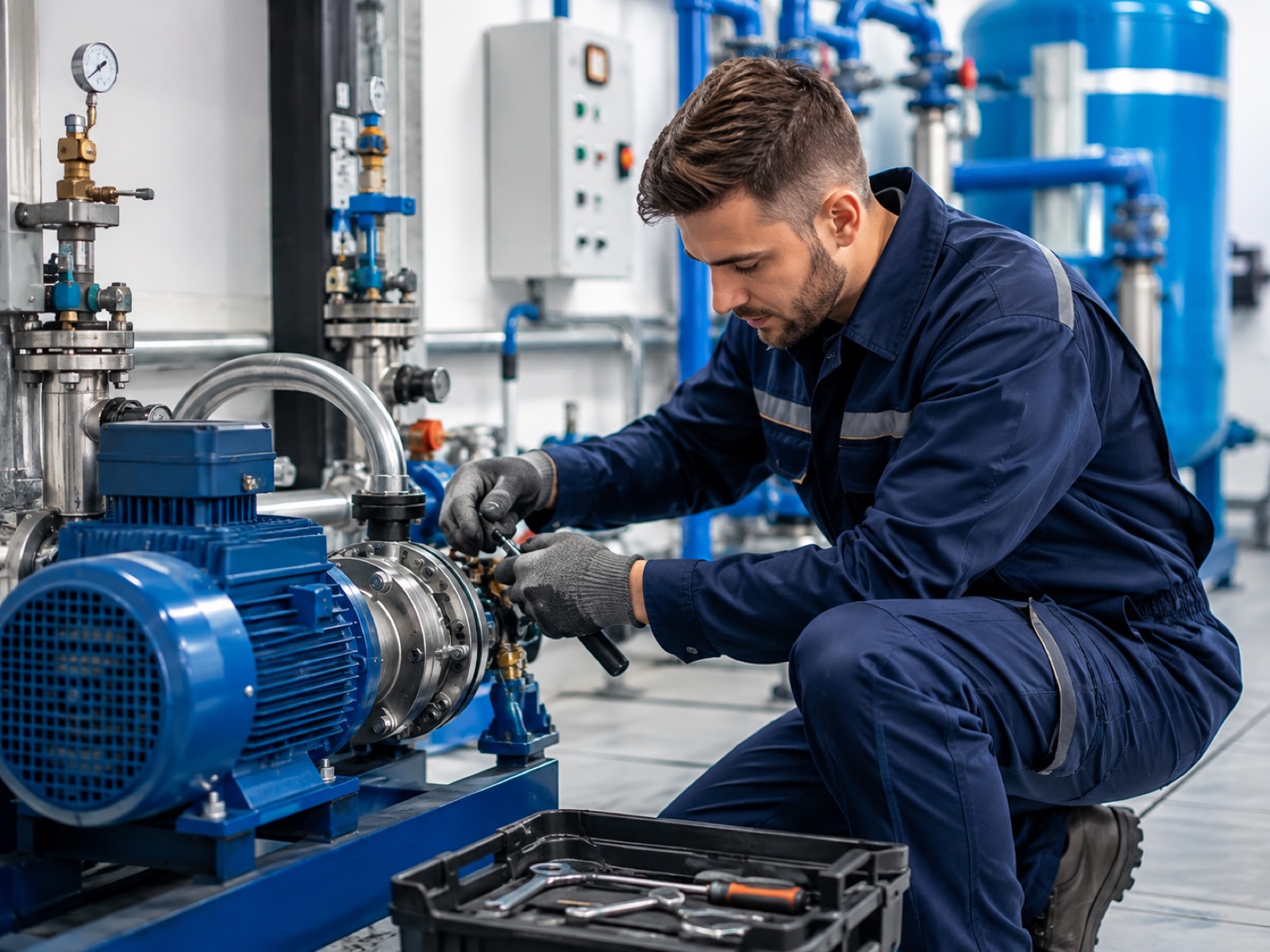 Сервисный специалист Water Energy диагностирует насос на объекте
